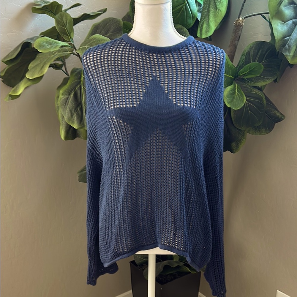 Edikted Navy Star Mesh Sweater